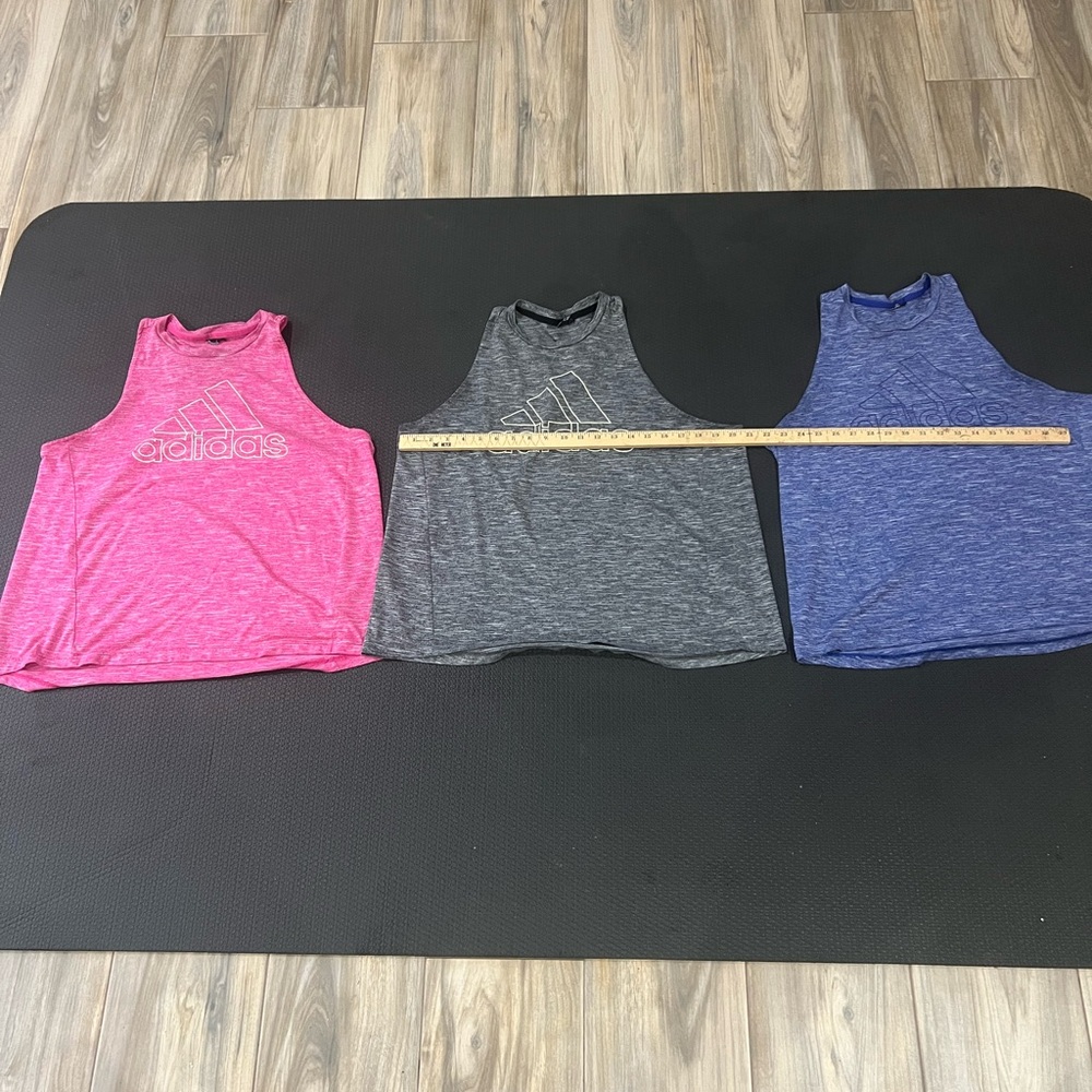 Adidas Trio of Pink, Gray, and Blue Tank Tops